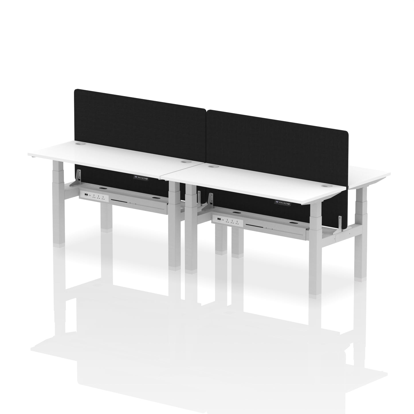 Air Back-to-Back Slimline Height Adjustable Bench Desk - 4 Person with Black Straight Screen - 1200mm, 1400mm, 1600mm, 1800mm - Multiple Colour Options