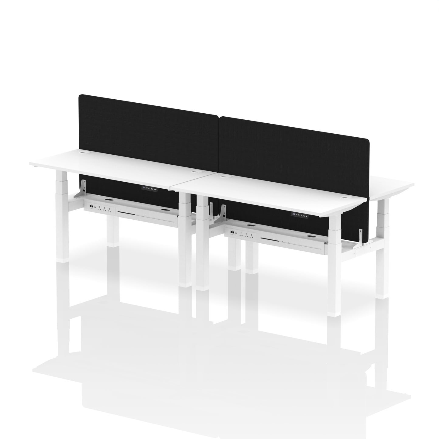 Air Back-to-Back Slimline Height Adjustable Bench Desk - 4 Person with Black Straight Screen - 1200mm, 1400mm, 1600mm, 1800mm - Multiple Colour Options