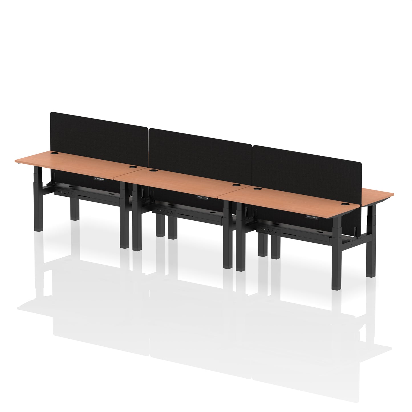 Air Back-to-Back Slimline Height Adjustable Bench Desk - 6 Person with Black Straight Screen - 1200mm, 1400mm, 1600mm, 1800mm - Multiple Colour Options