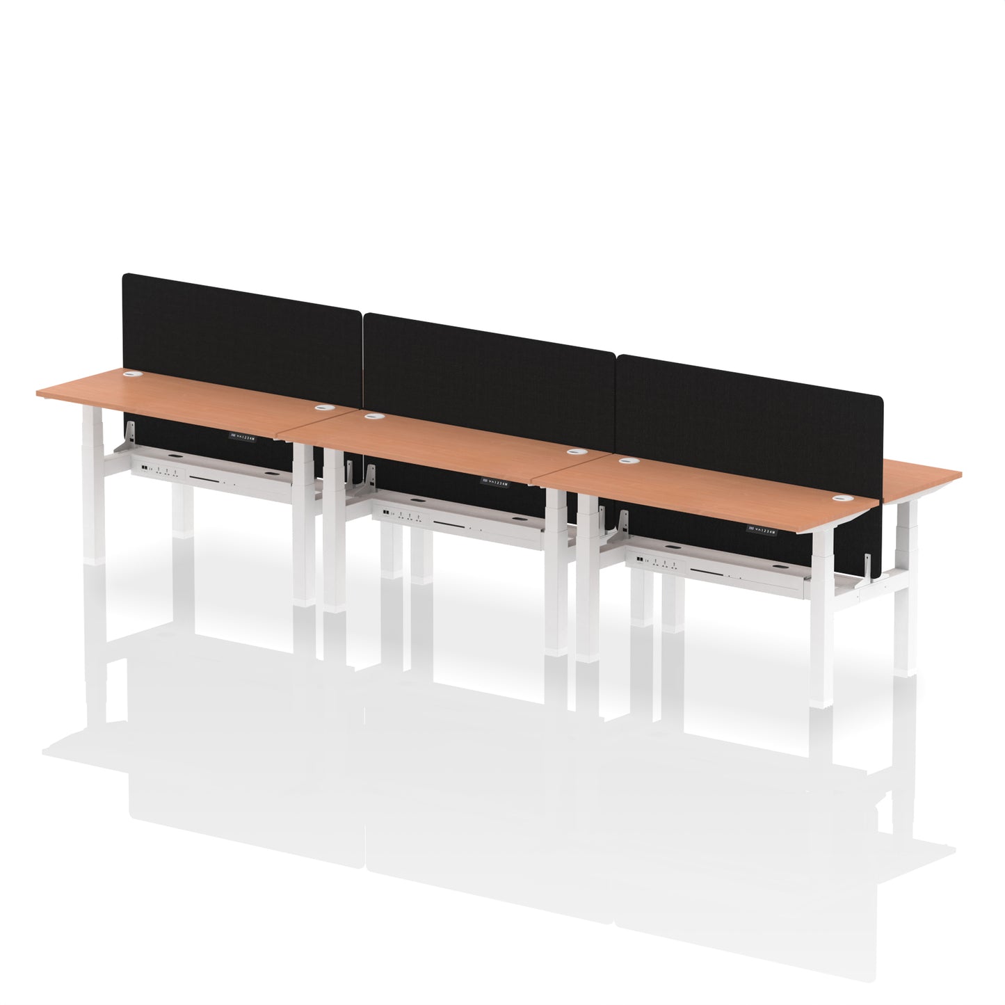 Air Back-to-Back Slimline Height Adjustable Bench Desk - 6 Person with Black Straight Screen - 1200mm, 1400mm, 1600mm, 1800mm - Multiple Colour Options