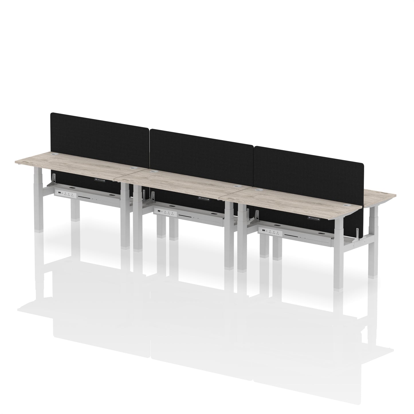 Air Back-to-Back Slimline Height Adjustable Bench Desk - 6 Person with Black Straight Screen - 1200mm, 1400mm, 1600mm, 1800mm - Multiple Colour Options