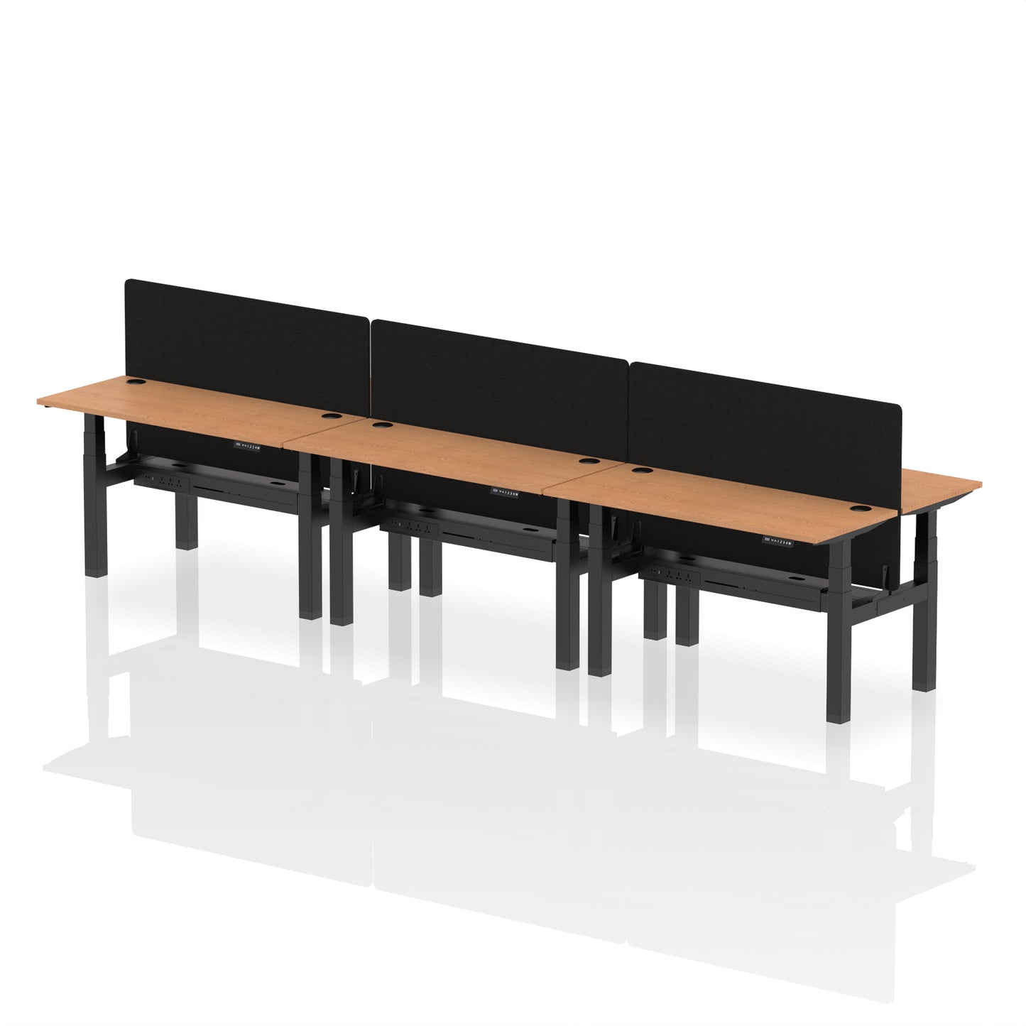 Air Back-to-Back Slimline Height Adjustable Bench Desk - 6 Person with Black Straight Screen - 1200mm, 1400mm, 1600mm, 1800mm - Multiple Colour Options