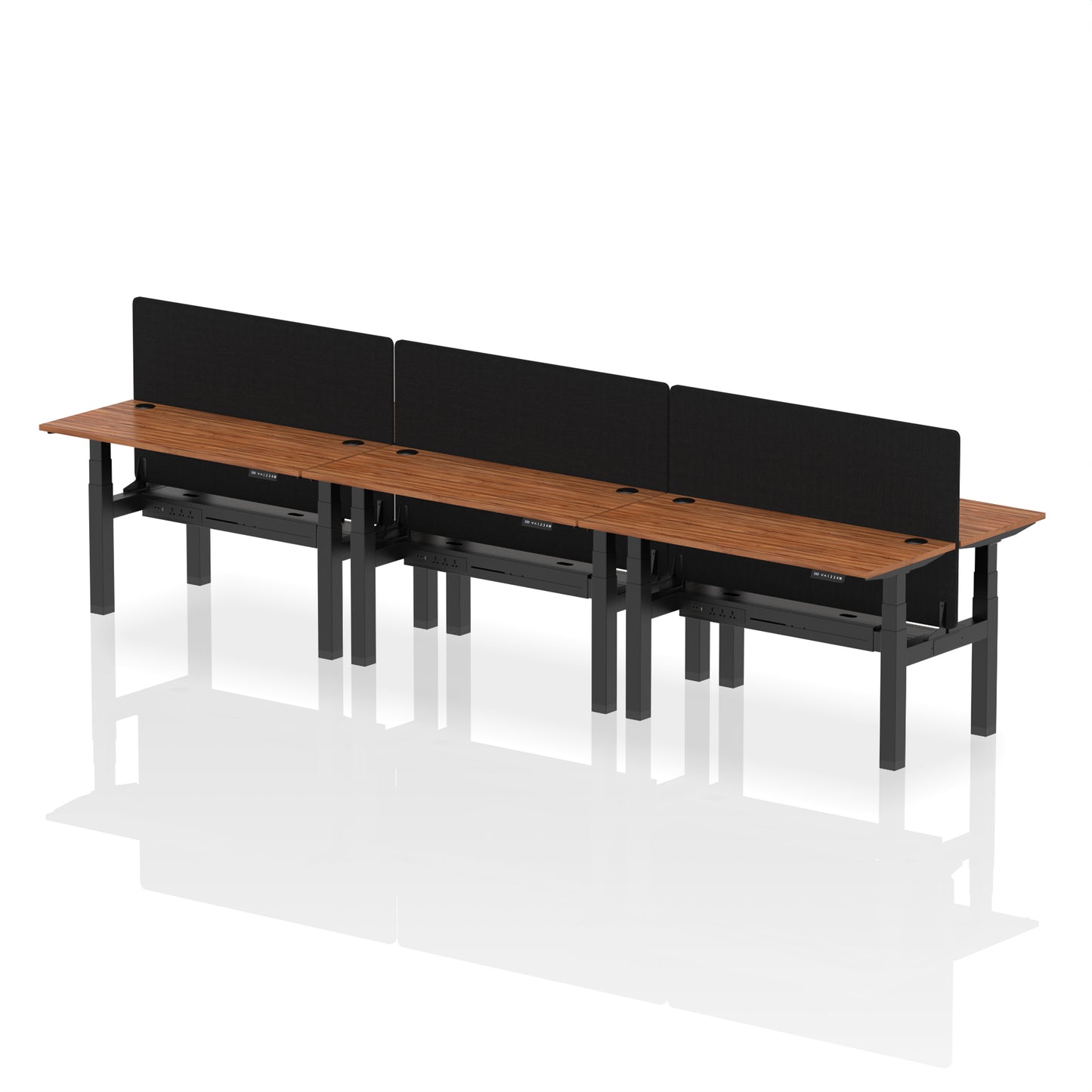 Air Back-to-Back Slimline Height Adjustable Bench Desk - 6 Person with Black Straight Screen - 1200mm, 1400mm, 1600mm, 1800mm - Multiple Colour Options