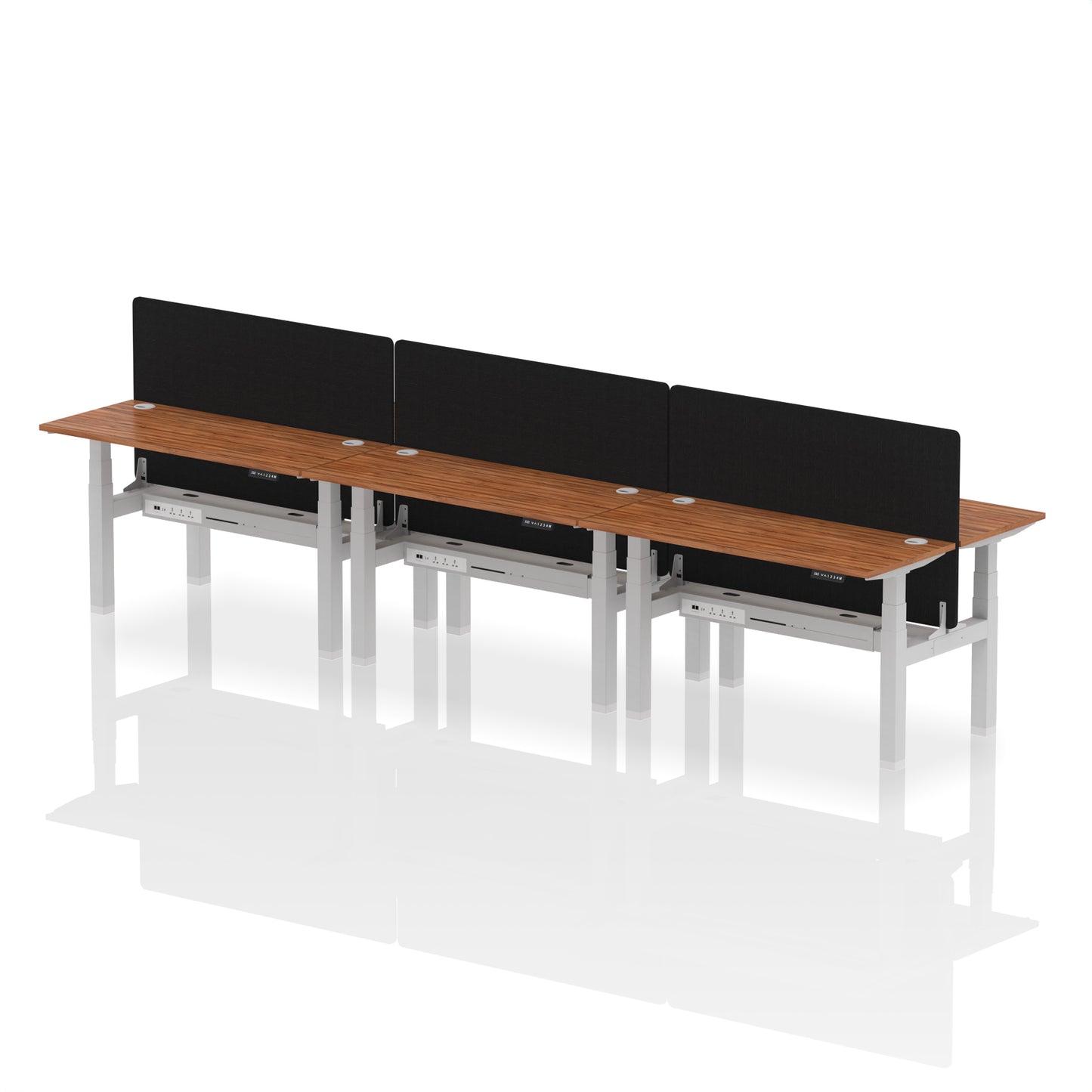 Air Back-to-Back Slimline Height Adjustable Bench Desk - 6 Person with Black Straight Screen - 1200mm, 1400mm, 1600mm, 1800mm - Multiple Colour Options