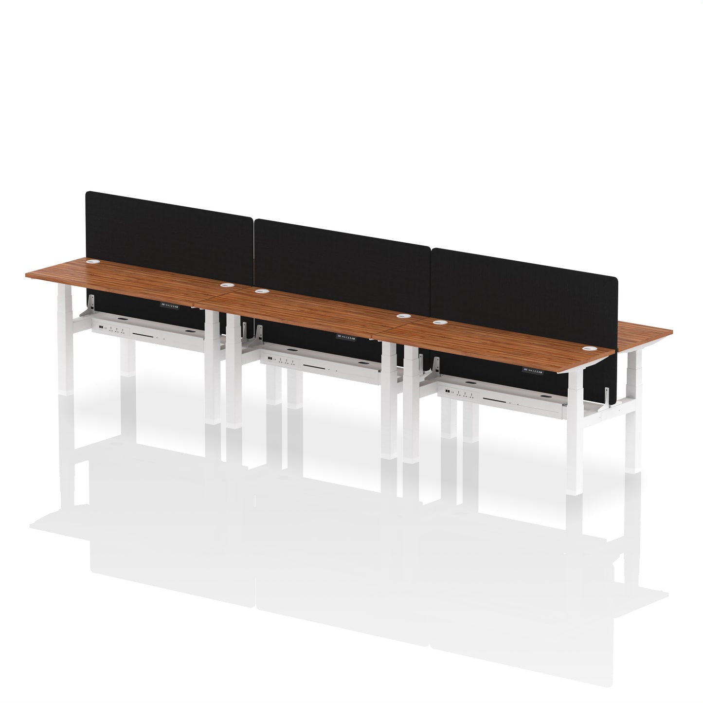 Air Back-to-Back Slimline Height Adjustable Bench Desk - 6 Person with Black Straight Screen - 1200mm, 1400mm, 1600mm, 1800mm - Multiple Colour Options