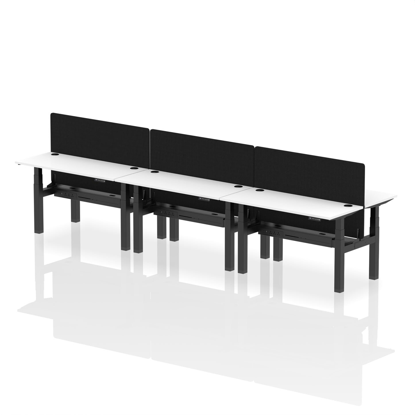 Air Back-to-Back Slimline Height Adjustable Bench Desk - 6 Person with Black Straight Screen - 1200mm, 1400mm, 1600mm, 1800mm - Multiple Colour Options