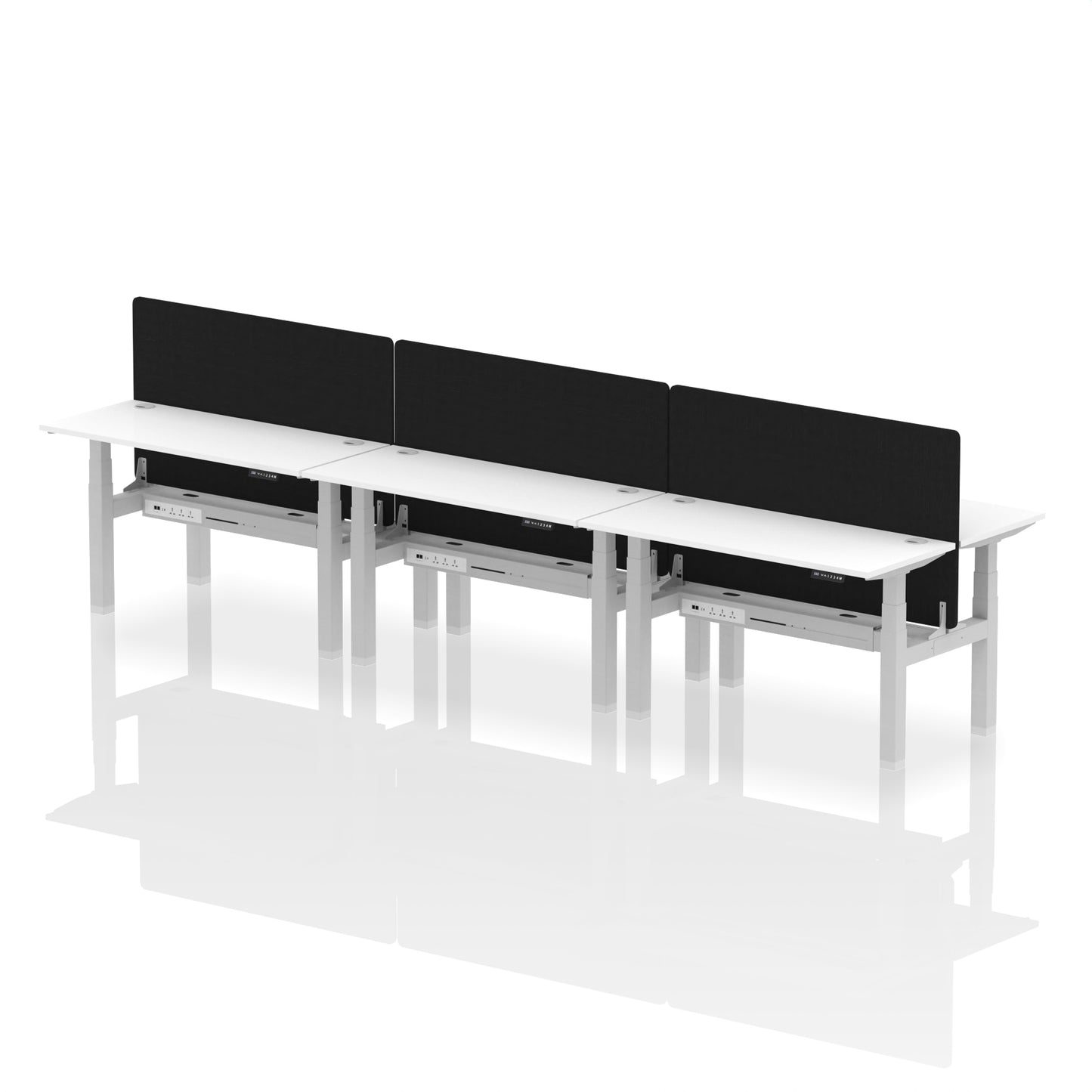 Air Back-to-Back Slimline Height Adjustable Bench Desk - 6 Person with Black Straight Screen - 1200mm, 1400mm, 1600mm, 1800mm - Multiple Colour Options