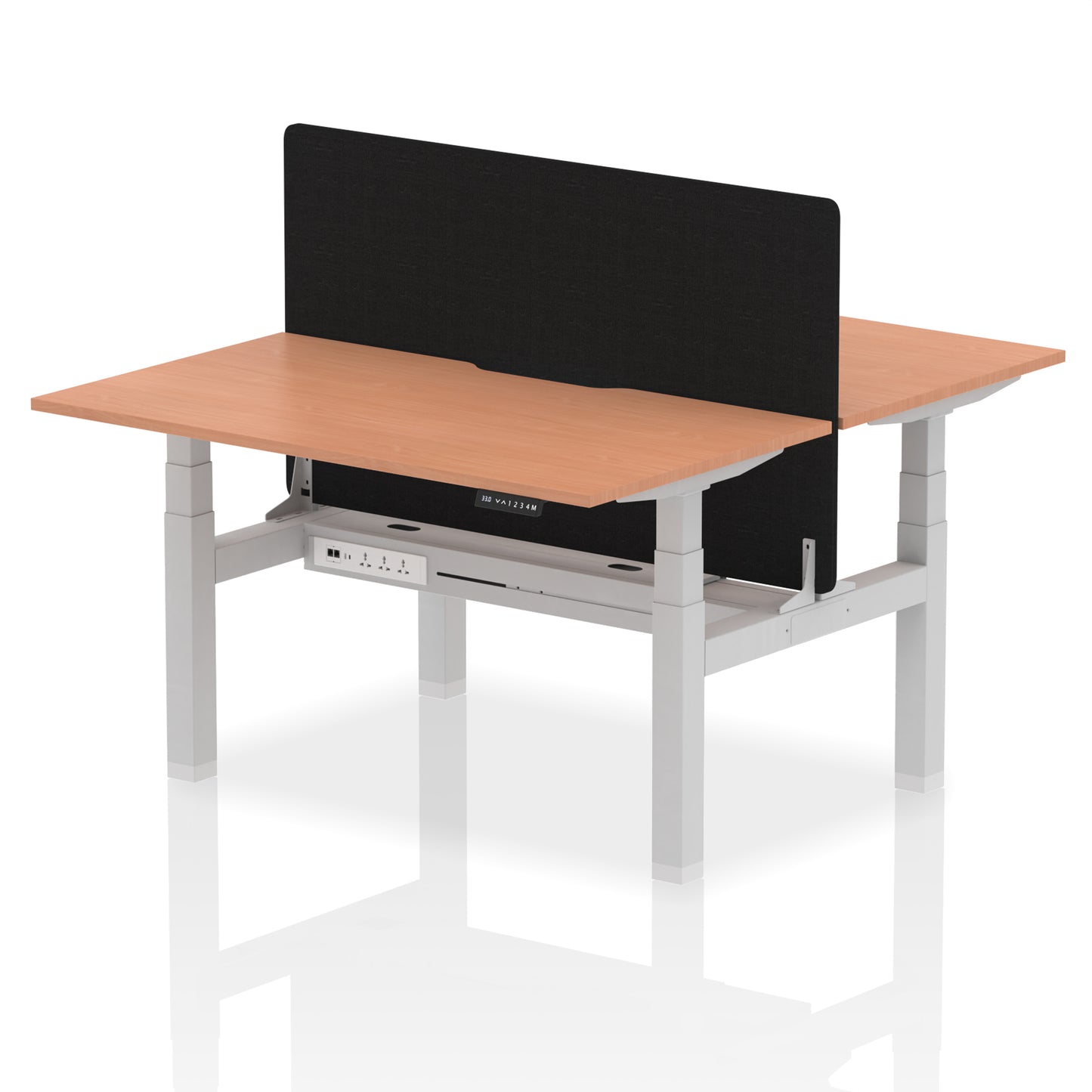 Air Back-to-Back Scalloped Edge Height Adjustable Bench Desk - 2 Person with Black Straight Screen - 1200mm, 1400mm, 1600mm - Multiple Colour Options