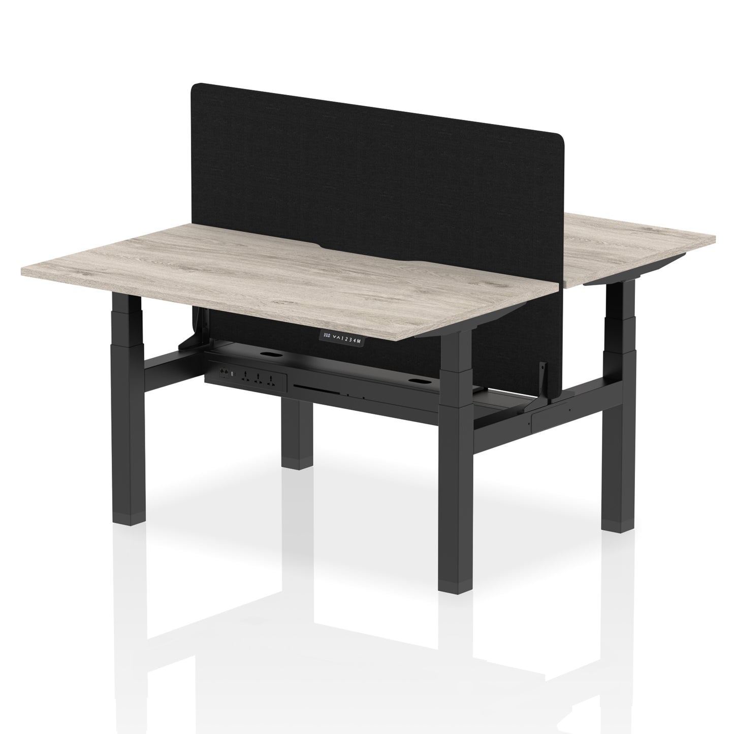 Air Back-to-Back Scalloped Edge Height Adjustable Bench Desk - 2 Person with Black Straight Screen - 1200mm, 1400mm, 1600mm - Multiple Colour Options