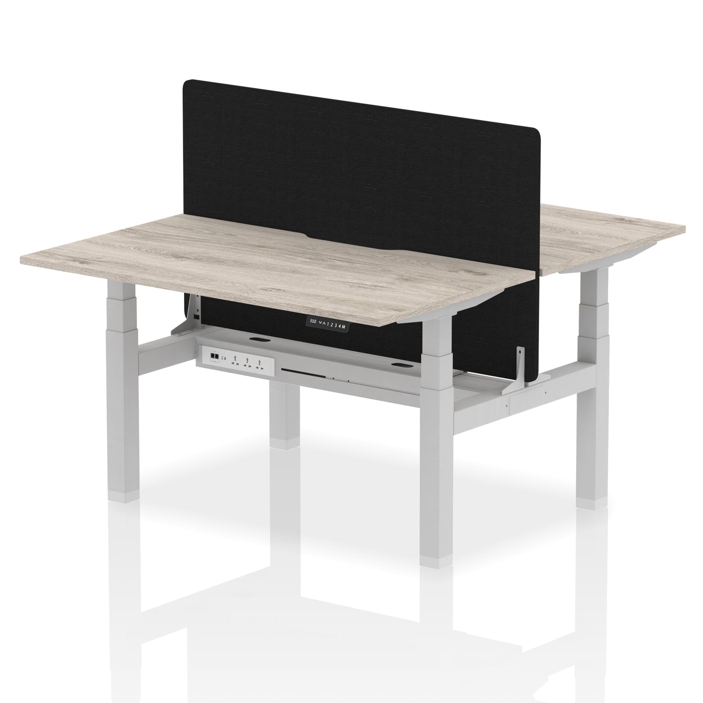 Air Back-to-Back Scalloped Edge Height Adjustable Bench Desk - 2 Person with Black Straight Screen - 1200mm, 1400mm, 1600mm - Multiple Colour Options