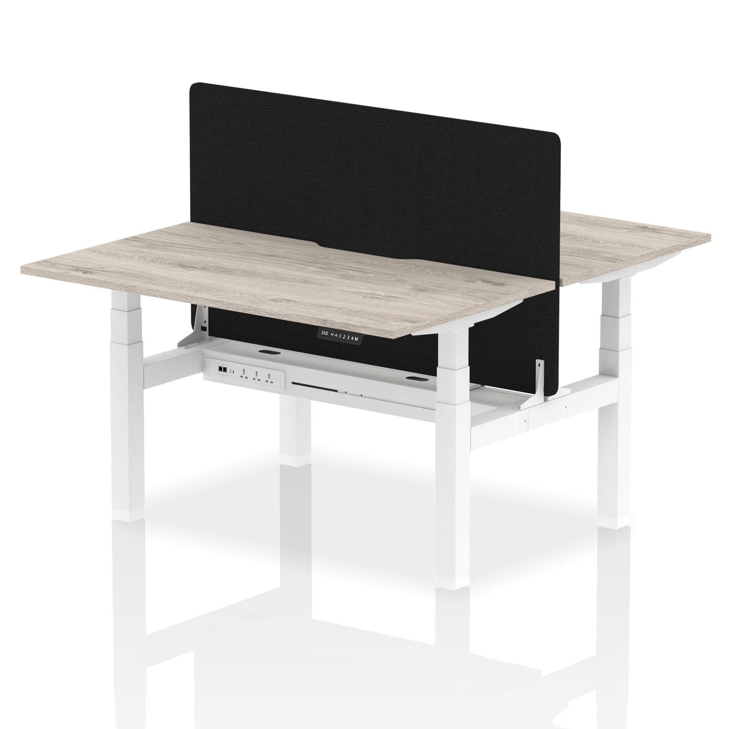 Air Back-to-Back Scalloped Edge Height Adjustable Bench Desk - 2 Person with Black Straight Screen - 1200mm, 1400mm, 1600mm - Multiple Colour Options
