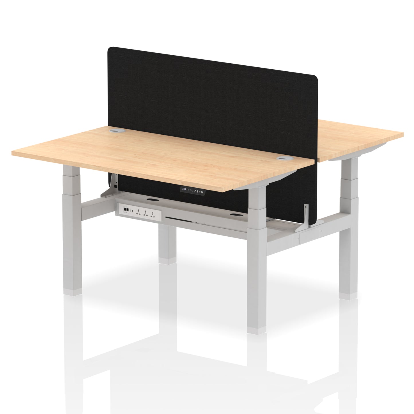 Air Back-to-Back Height Adjustable Bench Desk - 2 Person with Black Straight Screen - 1200mm, 1400mm, 1600mm, 1800mm - Multiple Colour Options