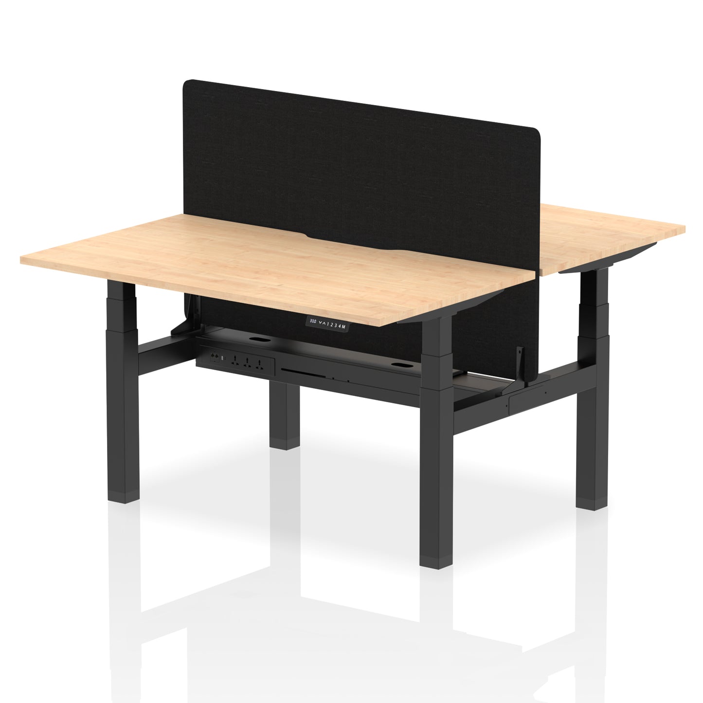 Air Back-to-Back Scalloped Edge Height Adjustable Bench Desk - 2 Person with Black Straight Screen - 1200mm, 1400mm, 1600mm - Multiple Colour Options