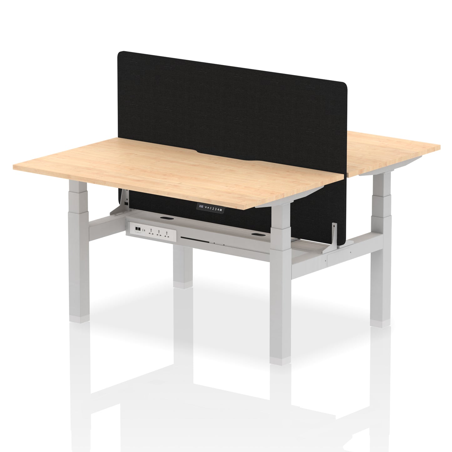 Air Back-to-Back Scalloped Edge Height Adjustable Bench Desk - 2 Person with Black Straight Screen - 1200mm, 1400mm, 1600mm - Multiple Colour Options