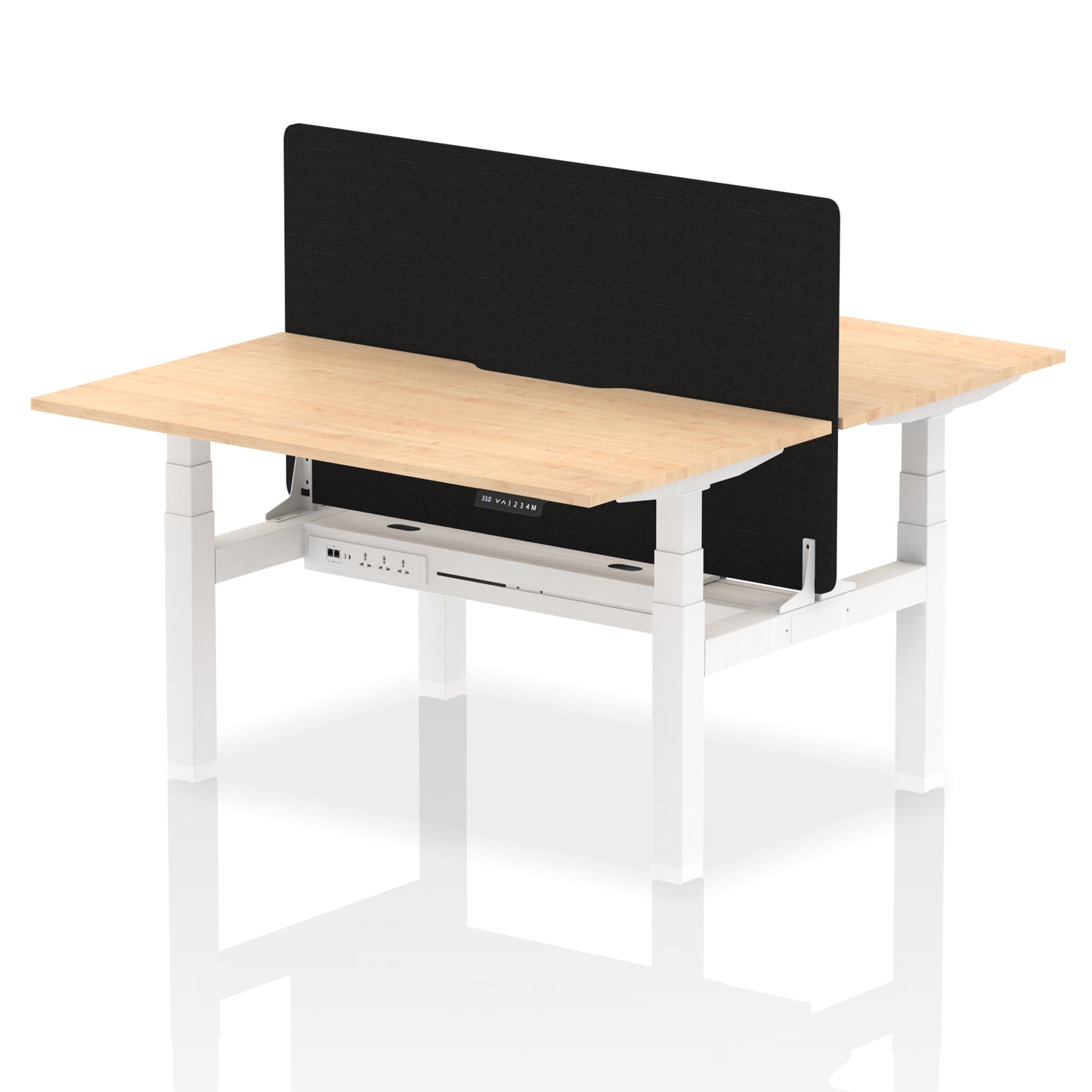 Air Back-to-Back Scalloped Edge Height Adjustable Bench Desk - 2 Person with Black Straight Screen - 1200mm, 1400mm, 1600mm - Multiple Colour Options