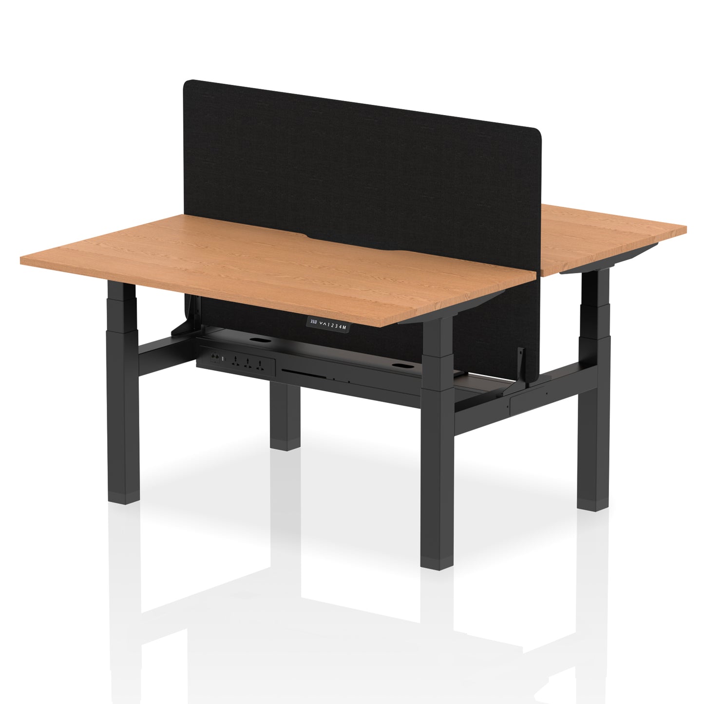 Air Back-to-Back Scalloped Edge Height Adjustable Bench Desk - 2 Person with Black Straight Screen - 1200mm, 1400mm, 1600mm - Multiple Colour Options