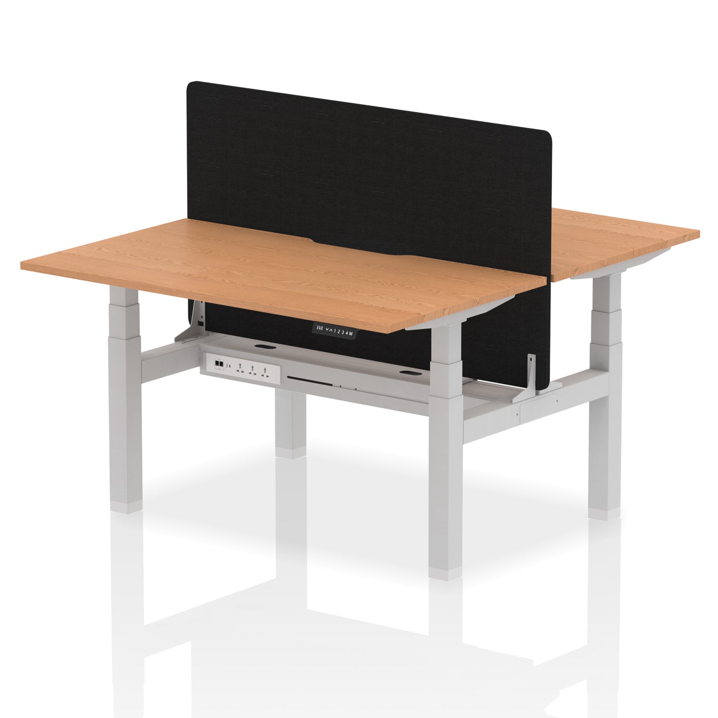 Air Back-to-Back Scalloped Edge Height Adjustable Bench Desk - 2 Person with Black Straight Screen - 1200mm, 1400mm, 1600mm - Multiple Colour Options