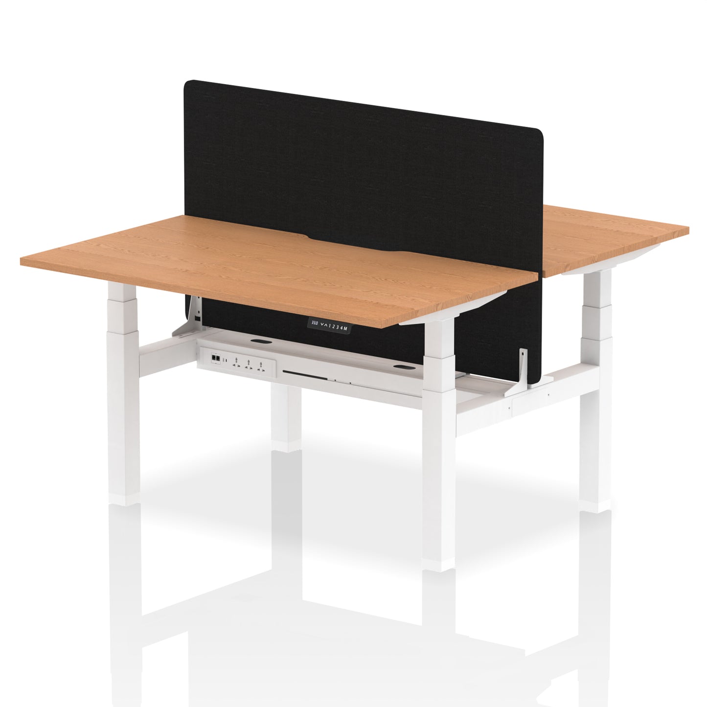 Air Back-to-Back Scalloped Edge Height Adjustable Bench Desk - 2 Person with Black Straight Screen - 1200mm, 1400mm, 1600mm - Multiple Colour Options
