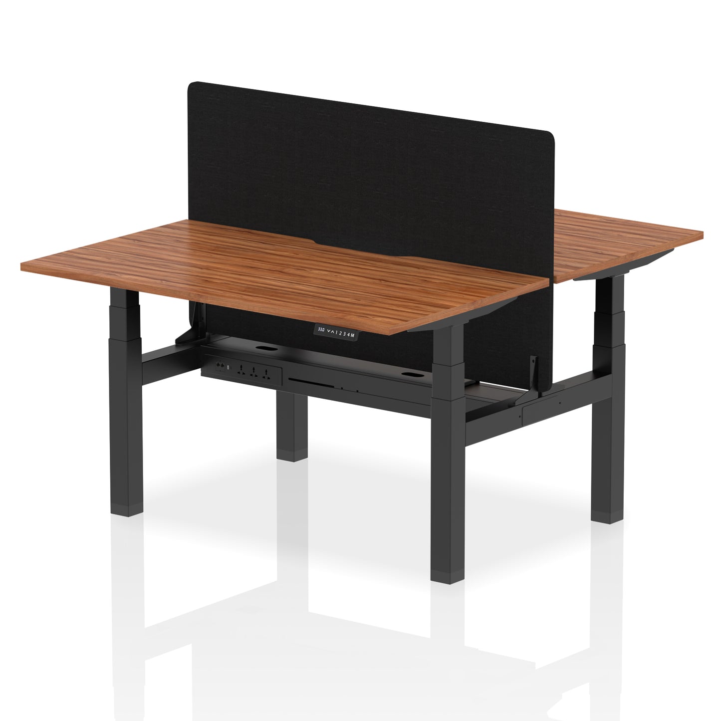 Air Back-to-Back Scalloped Edge Height Adjustable Bench Desk - 2 Person with Black Straight Screen - 1200mm, 1400mm, 1600mm - Multiple Colour Options