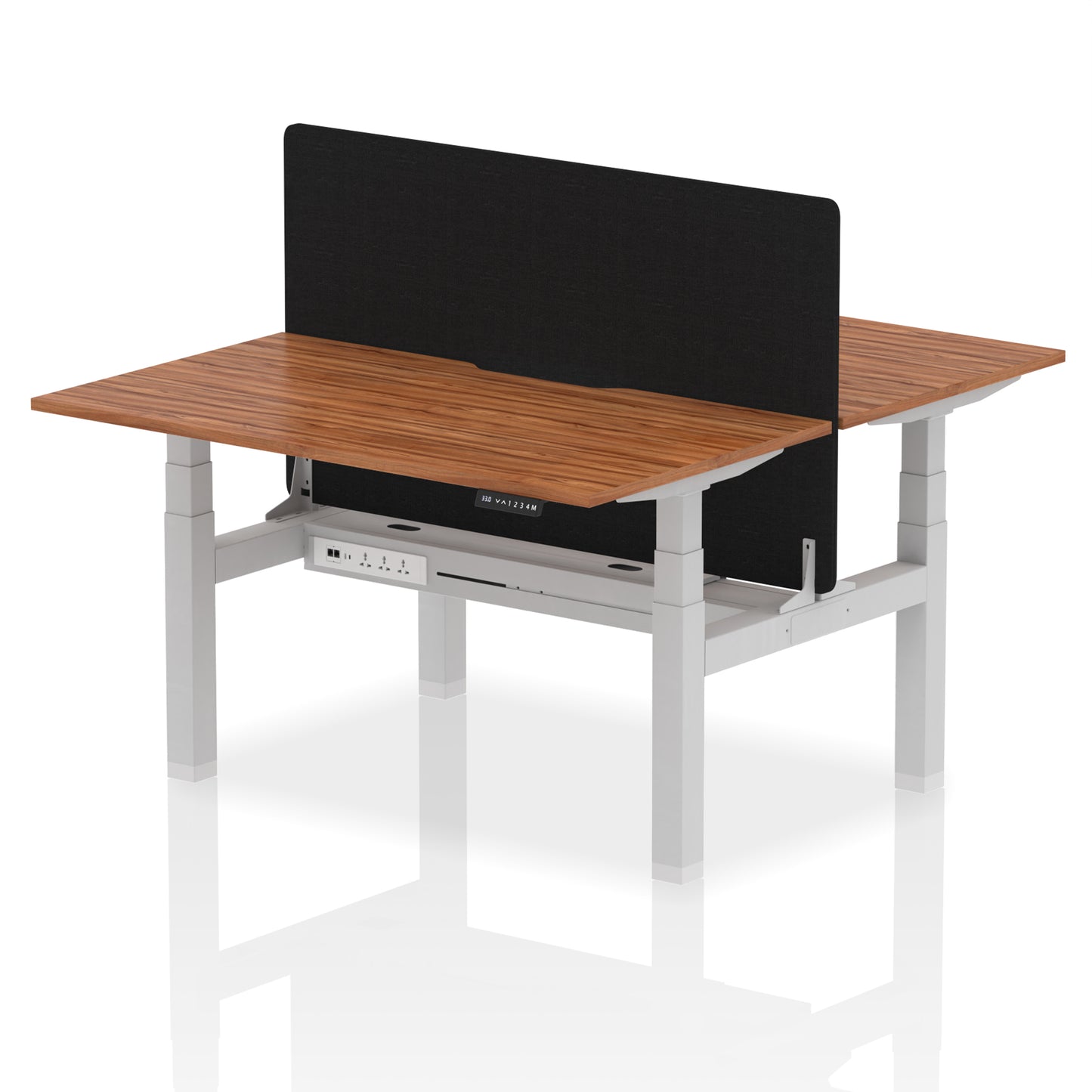 Air Back-to-Back Scalloped Edge Height Adjustable Bench Desk - 2 Person with Black Straight Screen - 1200mm, 1400mm, 1600mm - Multiple Colour Options