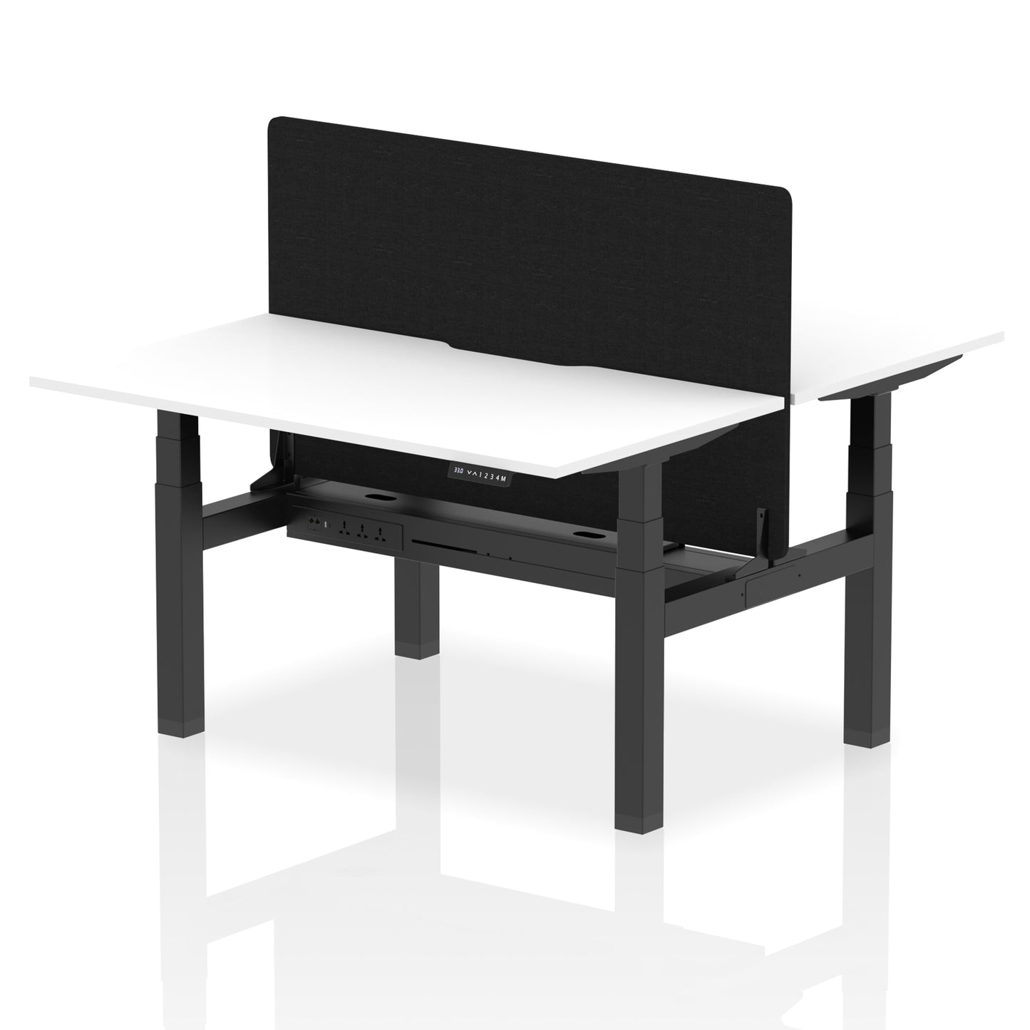 Air Back-to-Back Scalloped Edge Height Adjustable Bench Desk - 2 Person with Black Straight Screen - 1200mm, 1400mm, 1600mm - Multiple Colour Options