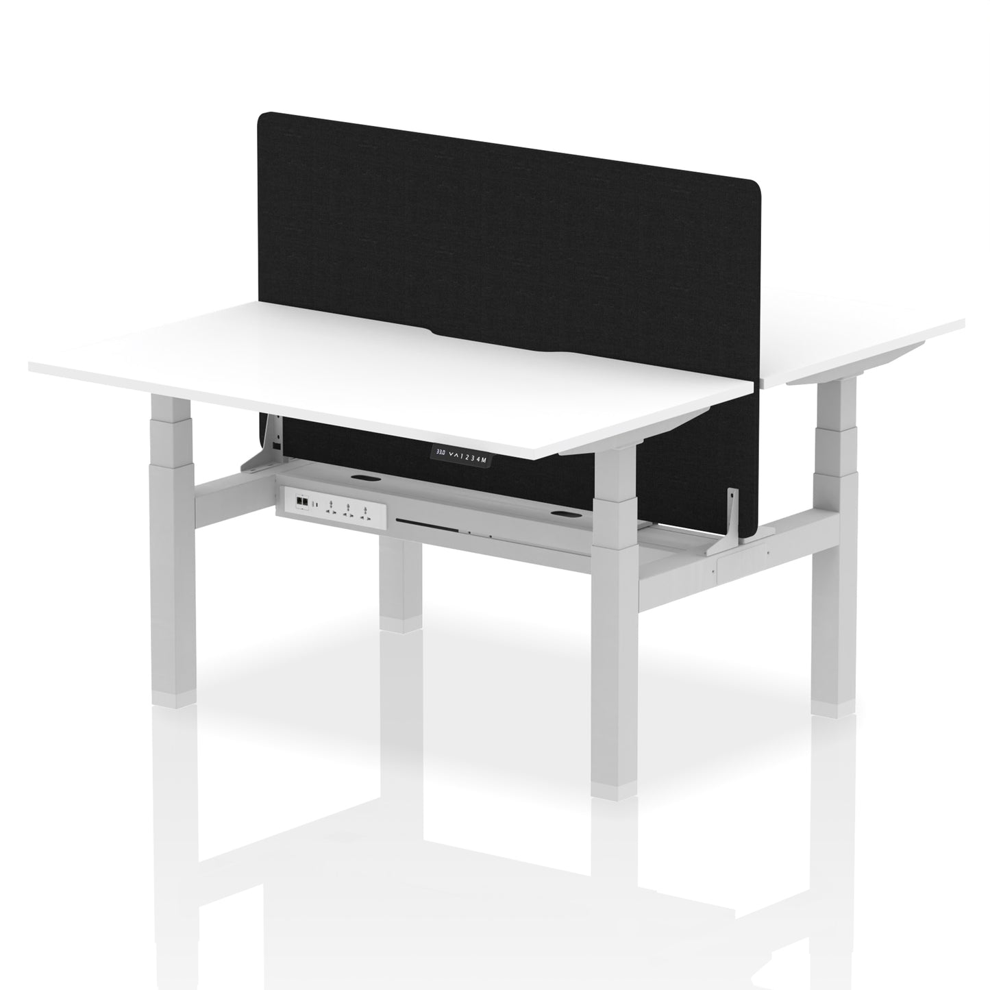 Air Back-to-Back Scalloped Edge Height Adjustable Bench Desk - 2 Person with Black Straight Screen - 1200mm, 1400mm, 1600mm - Multiple Colour Options