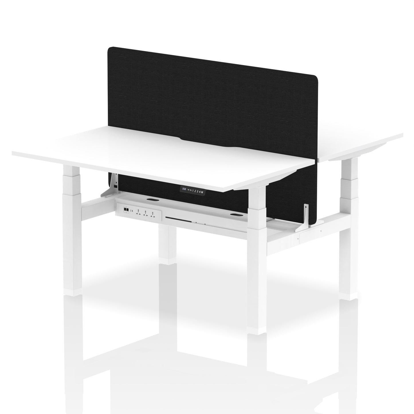 Air Back-to-Back Scalloped Edge Height Adjustable Bench Desk - 2 Person with Black Straight Screen - 1200mm, 1400mm, 1600mm - Multiple Colour Options