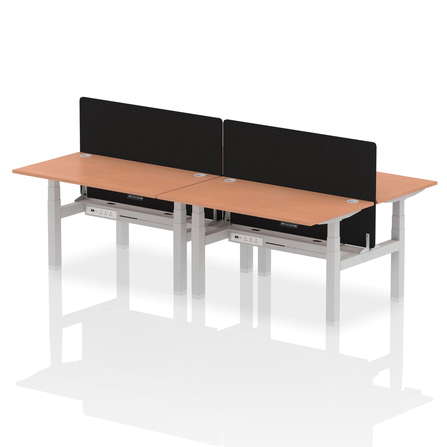 Air Back-to-Back Height Adjustable Bench Desk - 4 Person with Black Straight Screen - 1200mm, 1400mm, 1600mm, 1800mm - Multiple Colour Options