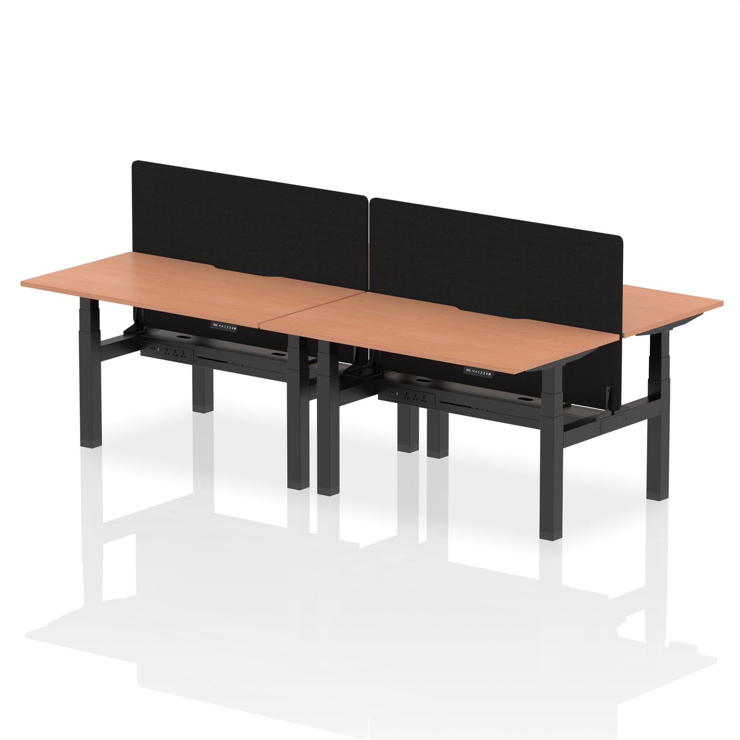 Air Back-to-Back Scalloped Edge Height Adjustable Bench Desk - 4 Person with Black Straight Screen - 1200mm, 1400mm, 1600mm - Multiple Colour Options