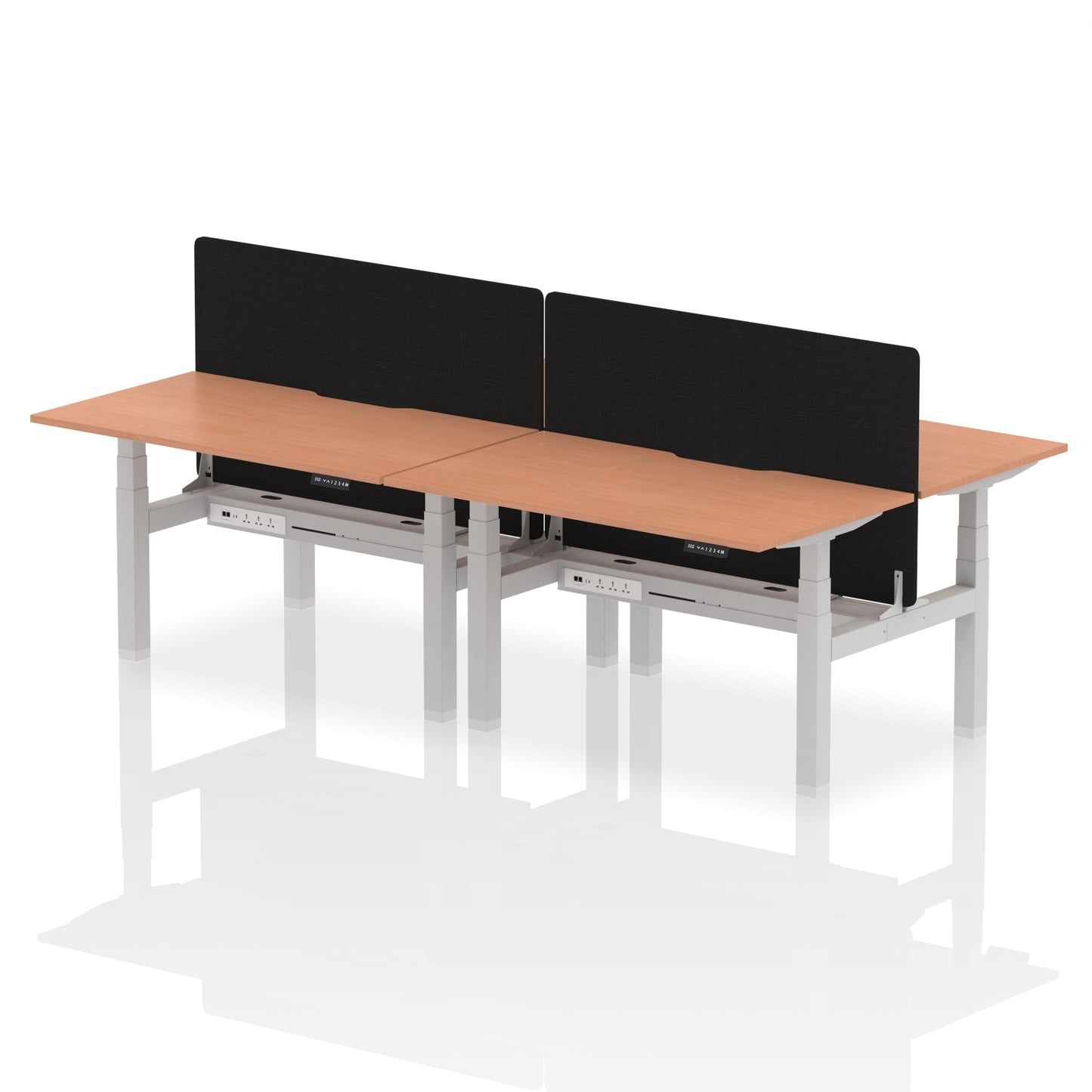 Air Back-to-Back Scalloped Edge Height Adjustable Bench Desk - 4 Person with Black Straight Screen - 1200mm, 1400mm, 1600mm - Multiple Colour Options