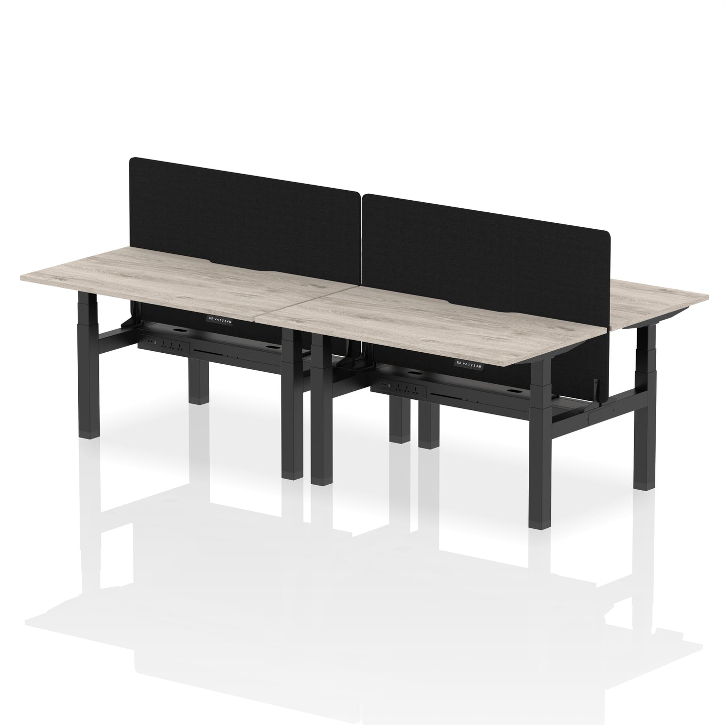 Air Back-to-Back Scalloped Edge Height Adjustable Bench Desk - 4 Person with Black Straight Screen - 1200mm, 1400mm, 1600mm - Multiple Colour Options