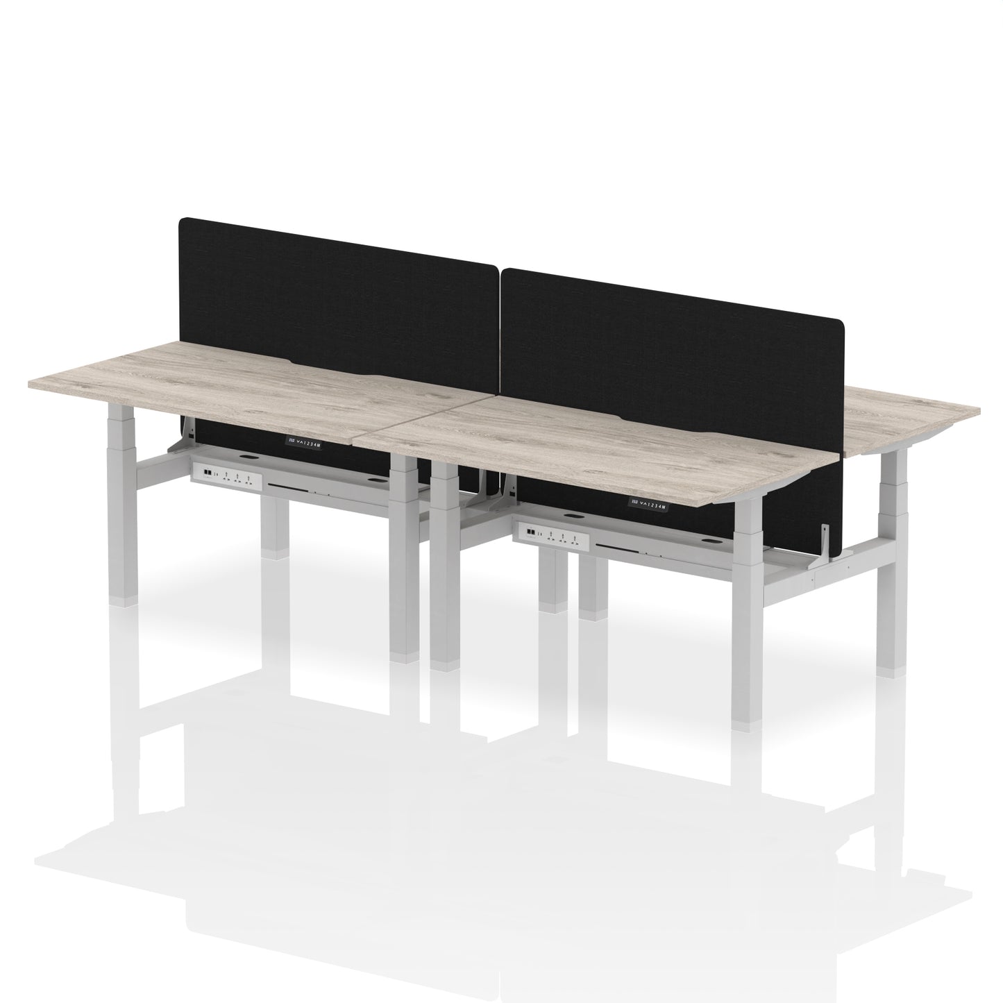 Air Back-to-Back Scalloped Edge Height Adjustable Bench Desk - 4 Person with Black Straight Screen - 1200mm, 1400mm, 1600mm - Multiple Colour Options
