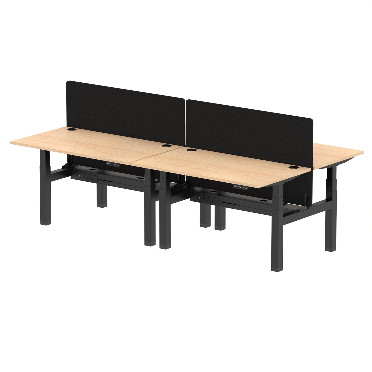 Air Back-to-Back Height Adjustable Bench Desk - 4 Person with Black Straight Screen - 1200mm, 1400mm, 1600mm, 1800mm - Multiple Colour Options