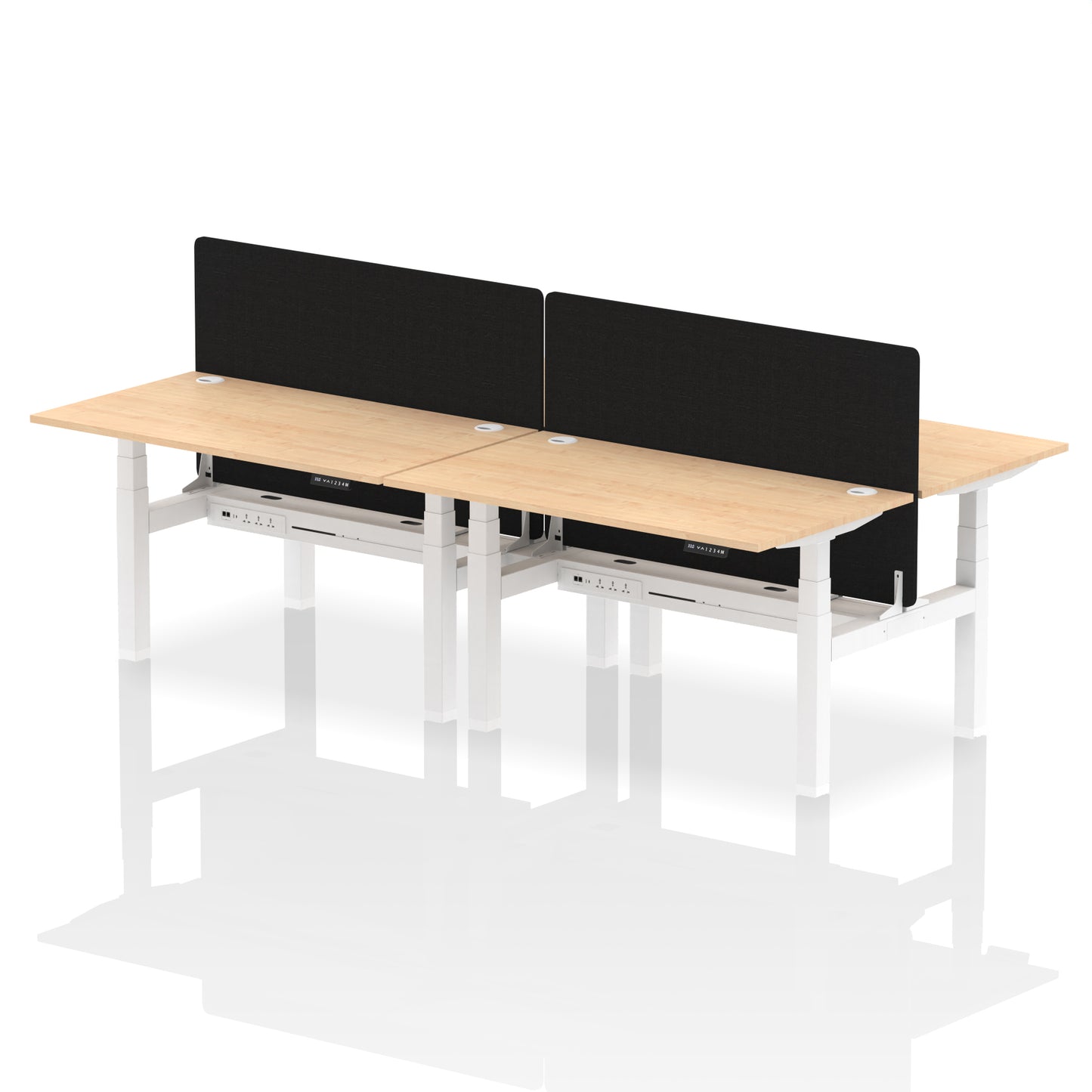 Air Back-to-Back Height Adjustable Bench Desk - 4 Person with Black Straight Screen - 1200mm, 1400mm, 1600mm, 1800mm - Multiple Colour Options