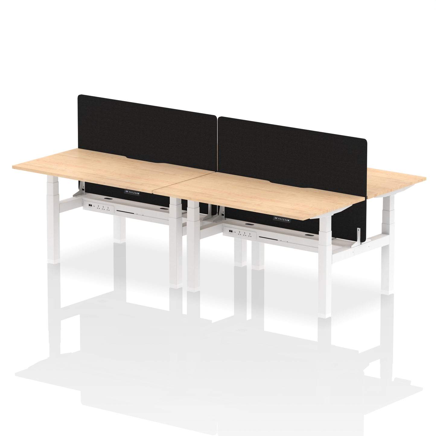 Air Back-to-Back Scalloped Edge Height Adjustable Bench Desk - 4 Person with Black Straight Screen - 1200mm, 1400mm, 1600mm - Multiple Colour Options