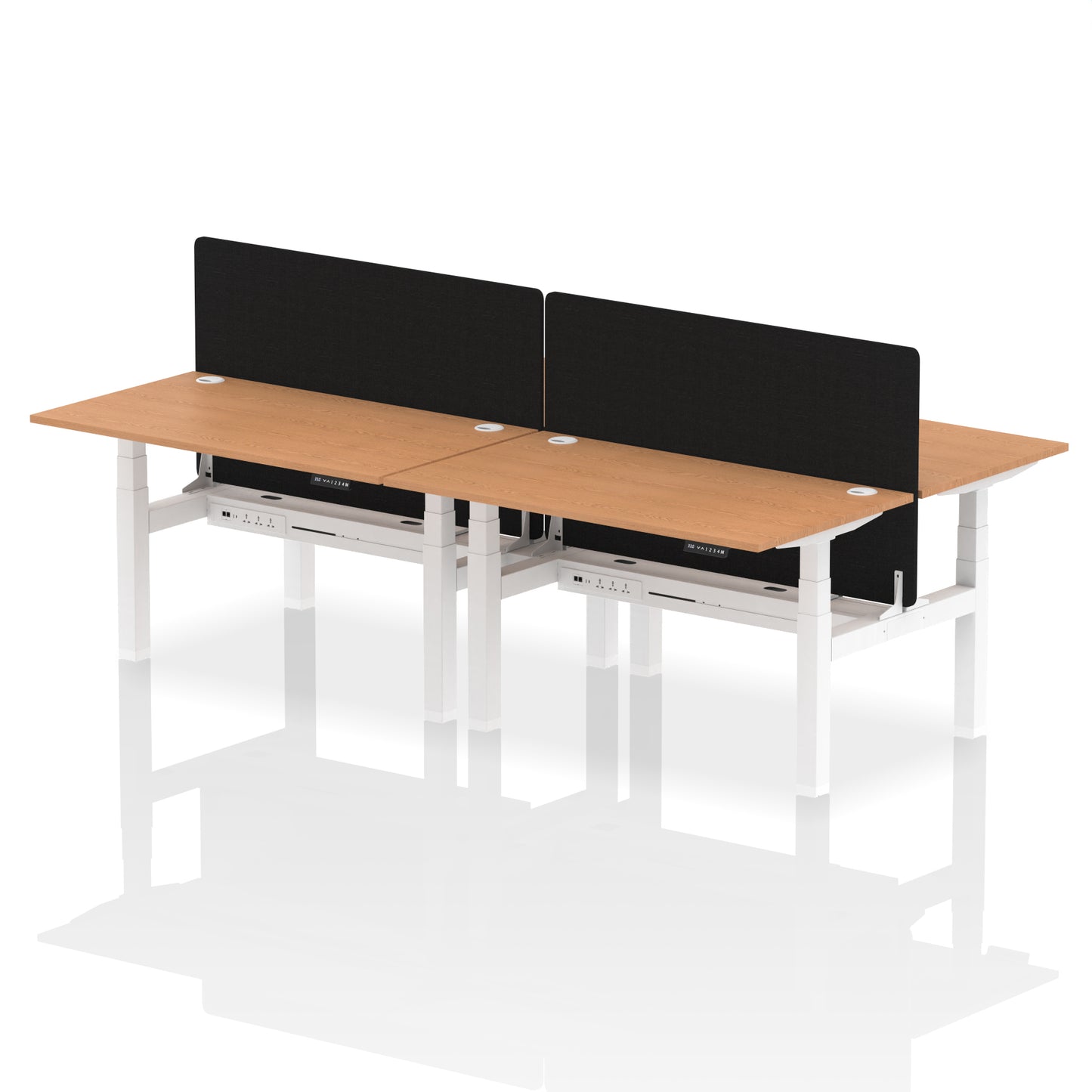 Air Back-to-Back Height Adjustable Bench Desk - 4 Person with Black Straight Screen - 1200mm, 1400mm, 1600mm, 1800mm - Multiple Colour Options