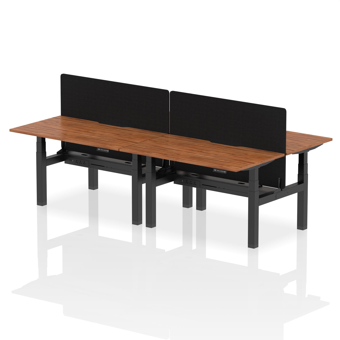 Air Back-to-Back Scalloped Edge Height Adjustable Bench Desk - 4 Person with Black Straight Screen - 1200mm, 1400mm, 1600mm - Multiple Colour Options