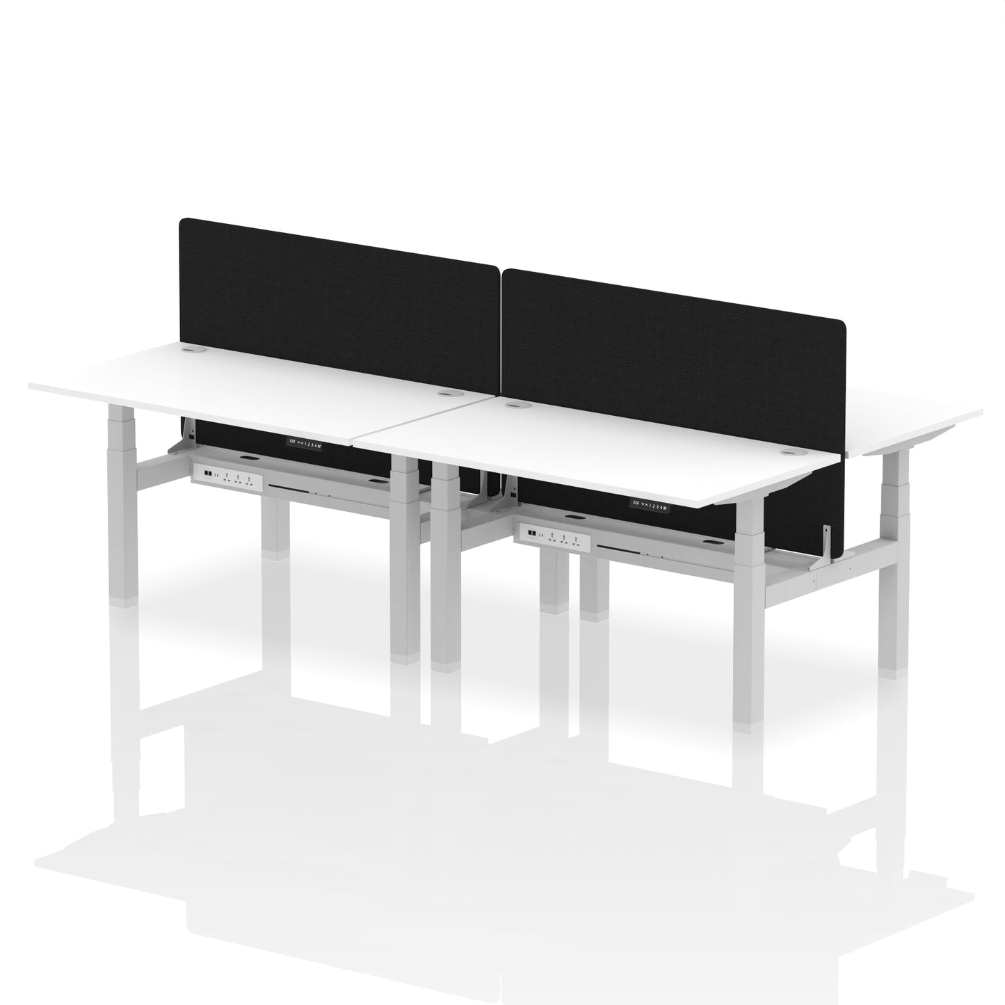 Air Back-to-Back Height Adjustable Bench Desk - 4 Person with Black Straight Screen - 1200mm, 1400mm, 1600mm, 1800mm - Multiple Colour Options