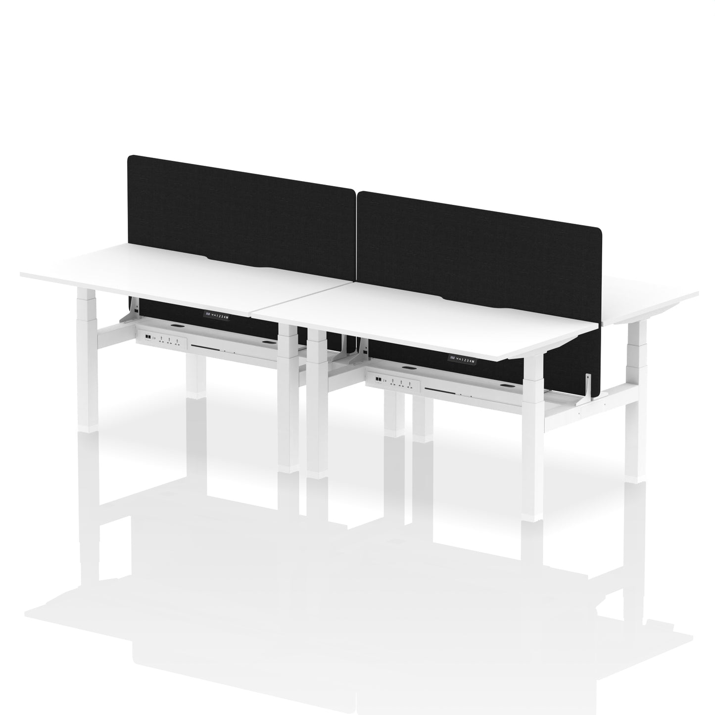 Air Back-to-Back Scalloped Edge Height Adjustable Bench Desk - 4 Person with Black Straight Screen - 1200mm, 1400mm, 1600mm - Multiple Colour Options