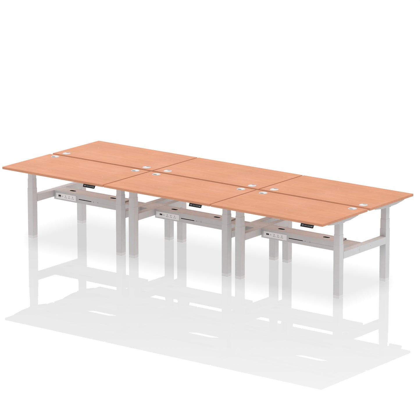Air Back-to-Back Height Adjustable Bench Desk - 6 Person - 1200mm, 1400mm, 1600mm, 1800mm - Multiple Colour Options