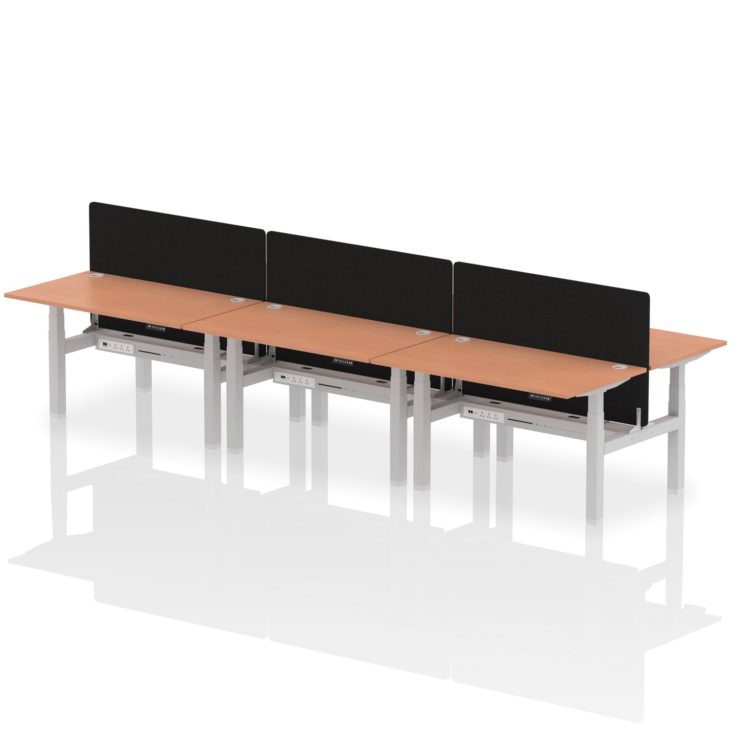 Air Back-to-Back Height Adjustable Bench Desk - 6 Person with Black Straight Screen - 1200mm, 1400mm, 1600mm, 1800mm - Multiple Colour Options
