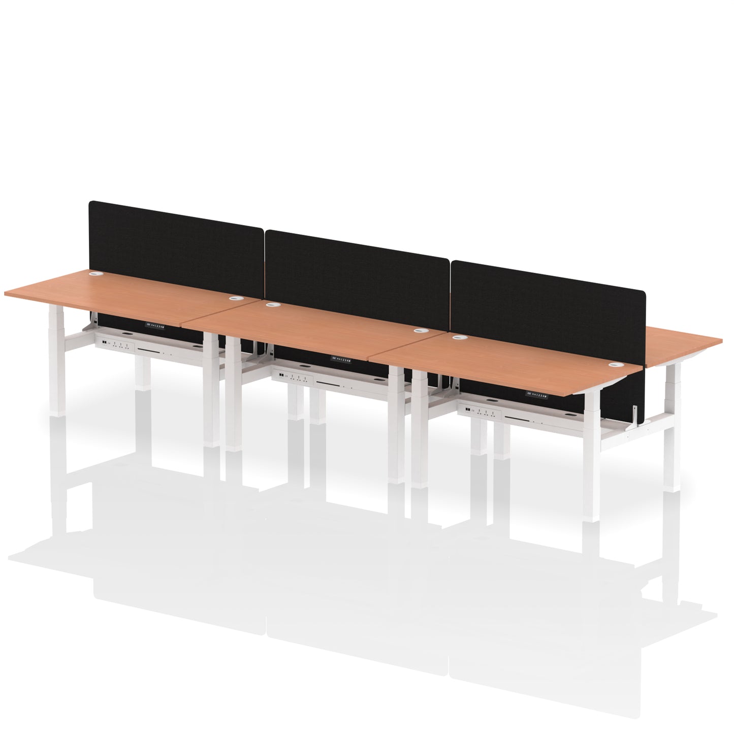 Air Back-to-Back Height Adjustable Bench Desk - 6 Person with Black Straight Screen - 1200mm, 1400mm, 1600mm, 1800mm - Multiple Colour Options