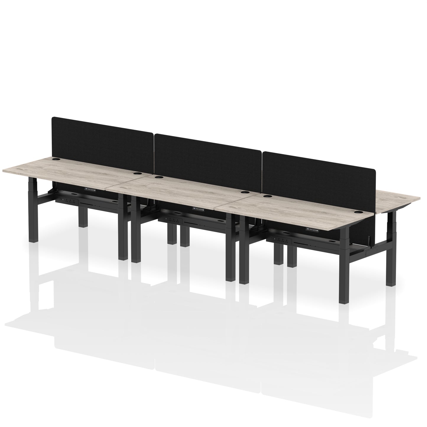 Air Back-to-Back Height Adjustable Bench Desk - 6 Person with Black Straight Screen - 1200mm, 1400mm, 1600mm, 1800mm - Multiple Colour Options