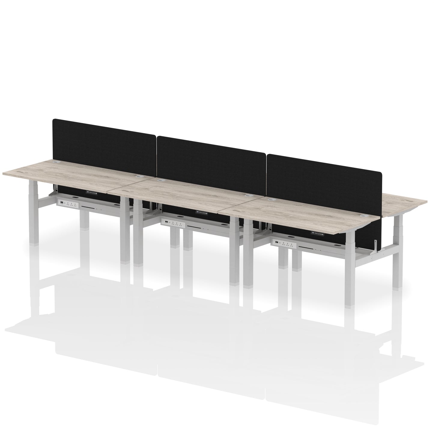 Air Back-to-Back Height Adjustable Bench Desk - 6 Person with Black Straight Screen - 1200mm, 1400mm, 1600mm, 1800mm - Multiple Colour Options