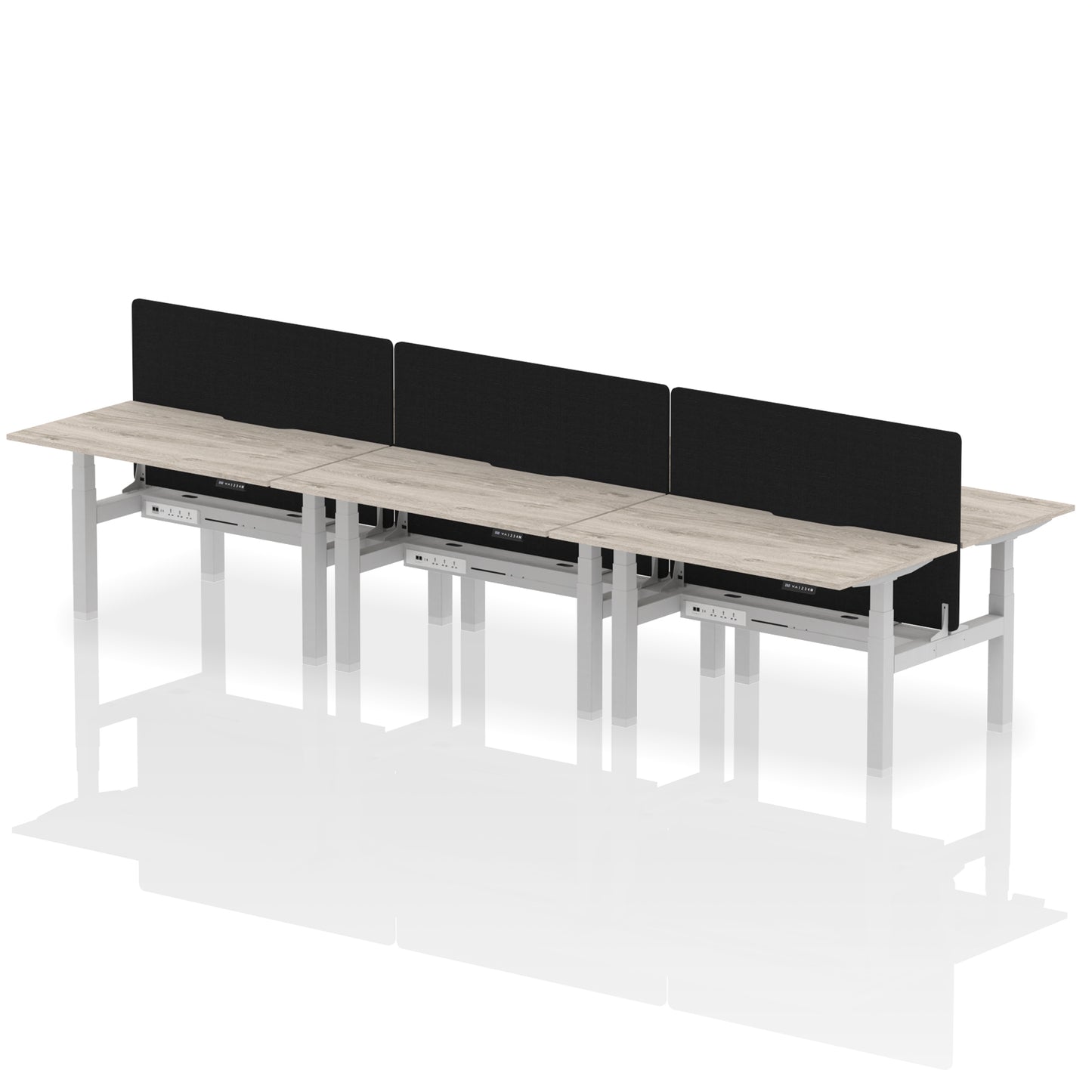 Air Back-to-Back Scalloped Edge Height Adjustable Bench Desk - 6 Person with Black Straight Screen - 1200mm, 1400mm, 1600mm - Multiple Colour Options