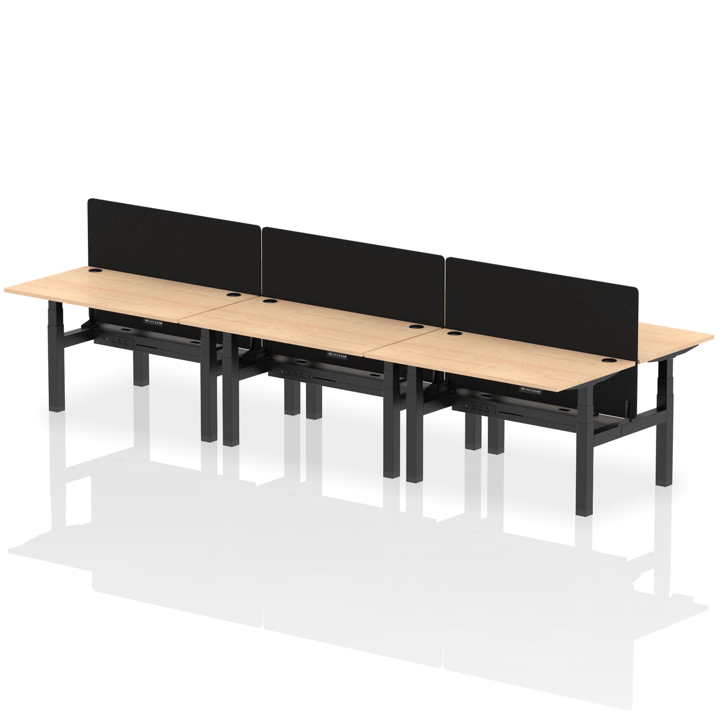 Air Back-to-Back Height Adjustable Bench Desk - 6 Person with Black Straight Screen - 1200mm, 1400mm, 1600mm, 1800mm - Multiple Colour Options