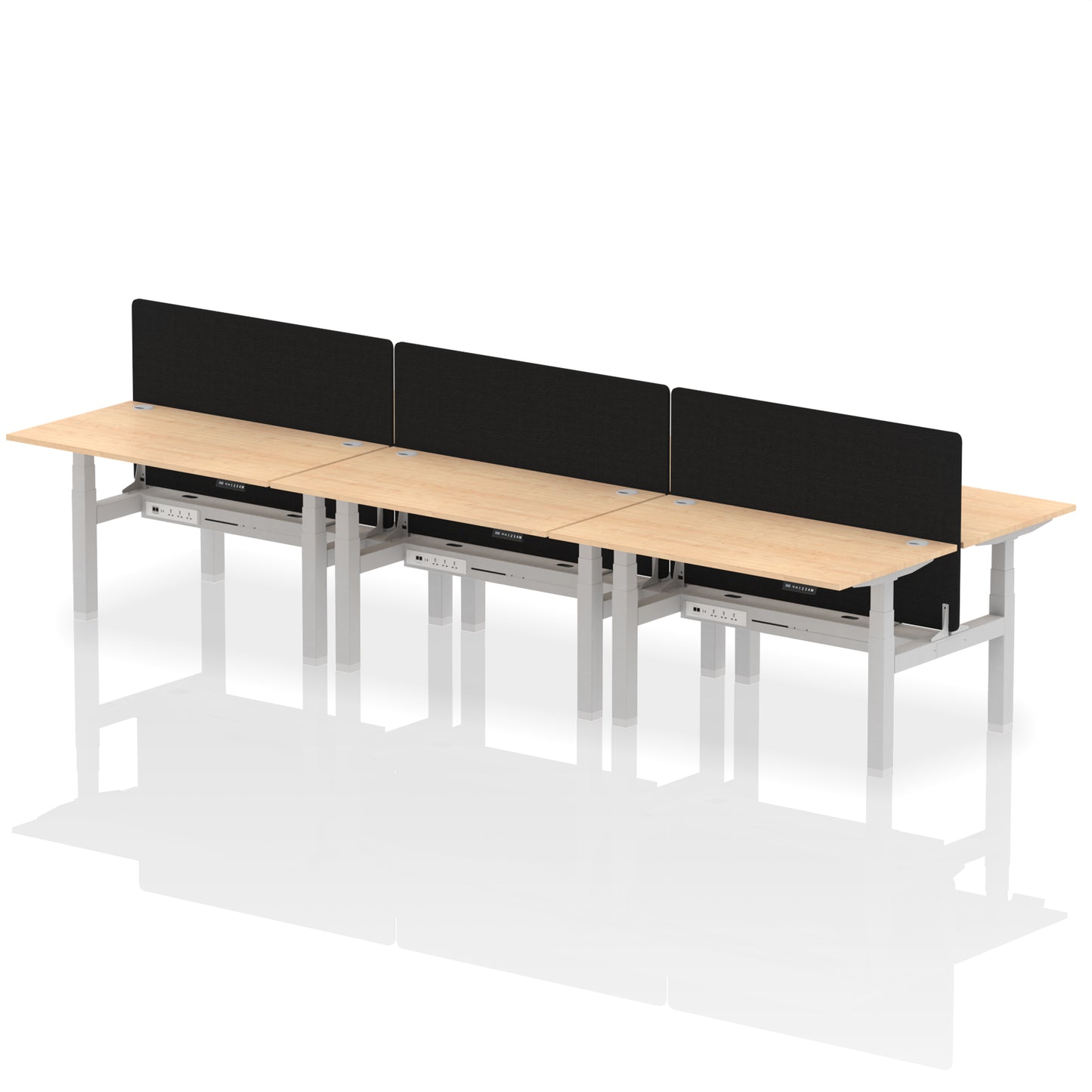 Air Back-to-Back Height Adjustable Bench Desk - 6 Person with Black Straight Screen - 1200mm, 1400mm, 1600mm, 1800mm - Multiple Colour Options