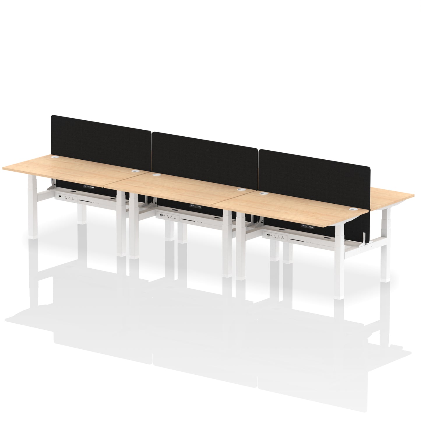 Air Back-to-Back Height Adjustable Bench Desk - 6 Person with Black Straight Screen - 1200mm, 1400mm, 1600mm, 1800mm - Multiple Colour Options
