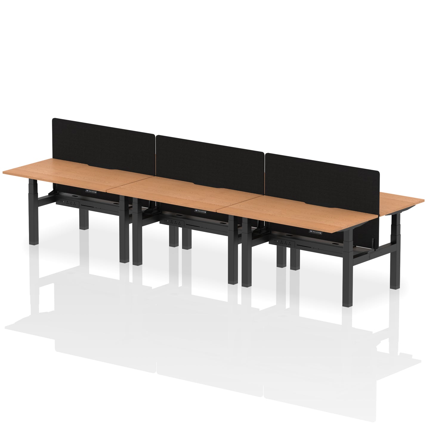 Air Back-to-Back Scalloped Edge Height Adjustable Bench Desk - 6 Person with Black Straight Screen - 1200mm, 1400mm, 1600mm - Multiple Colour Options