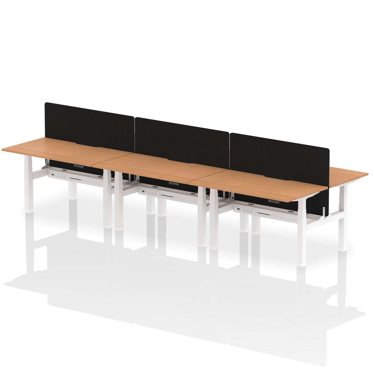 Air Back-to-Back Scalloped Edge Height Adjustable Bench Desk - 6 Person with Black Straight Screen - 1200mm, 1400mm, 1600mm - Multiple Colour Options